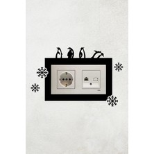 Buççin Online Mağaza  Penguen ve Kar Tanesi Tasarımlı 2li Priz Çerçevesi (Iç Ölçü 15,5x8,4 Cm) Dekoratif Priz Çerçeve Süsü