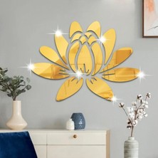 Buççin Online Mağaza  Lotus Çiçeği Pleksi Ayna Duvar Dekoru – Gold / Gümüş 3D Ayna – Modern Salon Yatak Odası Dekorasyon A