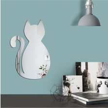 Buççin Online Mağaza  Ayna Kedi Duvar Dekoratif Aynalı Pleksi Ebat : 38X25 cm Gümüş