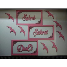 Buççin Online Mağaza  Sabret Şükret Duaet 28X17 3 Lü Duvar Panosu (8 Ad. Kuşlu) Pembe Ahşap Pembe