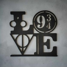 Buççin Online Mağaza  Love 9 3/4 Harry Potter Duvar Dekoru - Ölüm Yadigarları Tasarımlı 3D Siyah Tablo Süsü (22.5X21.6 Cm)