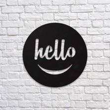 Buççin Online Mağaza  Siyah Ahşap Smile Hello Yuvarlak Duvar Dekoru Cafe Ofis Kapı Süsü Antre Için Lazer Kesim 35CM Tablo