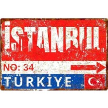 Buççin Online Mağaza  Istanbul Metal Sokak Tabelası - Retro Pas Görünümlü Türkiye Duvar Dekoru Metal Çok Renkli