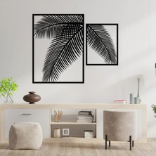 Buççin Online Mağaza  40X33 cm 2'li Palmiye Yapraklı Dekoratif Duvar Panosu Ahşap Siyah