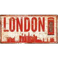 Buççin Online Mağaza  Dekoratif Uv Baskılı Eskitmeli Alüminyum Şehir Tabelası - Londra - 15CM x 30CM Metal Çok Renkli