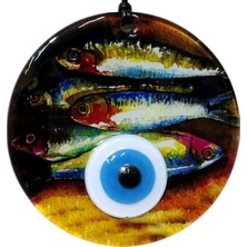 Buççin Online Mağaza  Balık Desenli 12 cm Füzyon Cam Duvar Süsü Cam Çok Renkli