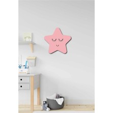 Buççin Online Mağaza  Pembe Yıldız Gülücük Gözlü Çocuk Odası Ahşap Duvar Süsü 27X26CM Ahşap Beyaz