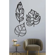 Buççin Online Mağaza  Siyah Ahşap 3lü Yapraklar Duvar Dekoru - Salon Oturma Odası Yatak Odası Için 150X90 cm Mdf Tablo Ahş