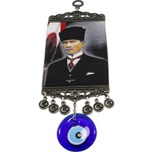 Buççin Online Mağaza  Lacivert El Yapımı Cam Nazar Boncuklu M. K Atatürk Duvar Süsü, Hediyelik Duvar Süsü Cam Çok Renkli