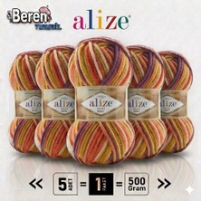 Alize Süperlana Maxi Batik - 8027 - 5'li Paket - 100GR/100M - El Örgü Ipi - Atkı Yelek Kazak Ipi