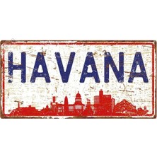 Buççin Online Mağaza  Havana Silüetli Dekoratif Alüminyum Tabela - Havana Manzaralı Duvar Dekoru Levha - 15CMX30CM Metal Ç
