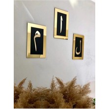 Buççin Online Mağaza  Elif Lam Mim Gümüş Gold Ayna Pleksi Duvar Tablo Seti Gümüş 26X16 Ahşap Altın