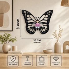 Buççin Online Mağaza  Kelebek Tasarımlı Dekoratif Duvar Rafı Lazer Kesim Mdf Mini Obje ve Bitki Standı Ahşap Siyah