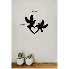 Buççin Online Mağaza  Kalpli Kuşlar Duvar Dekoru - Duvar Süsü - Salon Dekoru 40 x 30CM Ahşap Siyah