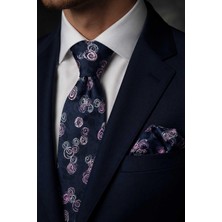 Kravatkolik Füme Pembe Çiçek Desen Mendilli Klasik Kravat KK13789