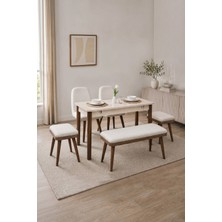 Maq Home Vina Mini Açılır Masa Takımı 2 Sandalye 2 Tabure 1 Bench 6 Parça Traverten Ceviz