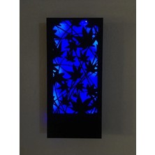 Buççin Online Mağaza  Yaprak Motifli Peri Led(Mavi) Pilli Siyah Mdf Ahşap Duvar Dekoru 36X18CM(PILLER Dahil) Ahşap Siyah