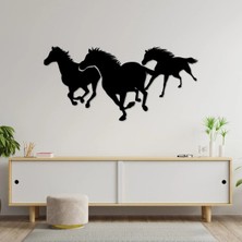Buççin Online Mağaza  55X27 cm Koşan At Tasarımlı Duvar Panosu Ahşap Siyah