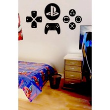 Buççin Online Mağaza  Playstation Logo Konsol Tuşlar Duvar Dekor Tablo Hediyelik Eşya Ahşap Siyah