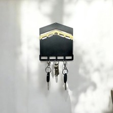Buççin Online Mağaza  Kâbe Motifli Lazer Kesim Metal Anahtarlık Askılığı – Siyah Gold | 3 Askılı | 20X20 cm Metal Siyah
