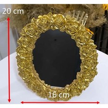 Buççin Online Mağaza  Polyester Küçük Boy Otantik Çiçek Desenli Dekoratif Gold Duvar Aynası 1 Adet 20X16 cm Altın Polyeste