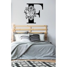 Buççin Online Mağaza  Siyah Ahşap Çiçek Işlemeli F Harfi Duvar Dekoru Salon Oturma / Yatak Odası Için 30X30 cm Mdf Tablo A