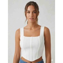Gizelia Modern ve Şık: Fitilli Kare Yaka Crop Üst