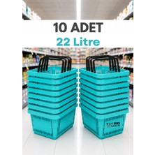 Raf Sanatı 10 Adet / 22 Litre Plastik Market Alışveriş Sepeti Profesyonel Market Mağaza El Sepeti Turkuaz