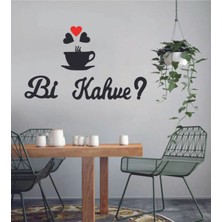 Buççin Online Mağaza  1074 Lazer Kesim Ahşap Duvar Dekoru " Bi -Kahve " Yazısı Ahşap Siyah