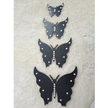 Buççin Online Mağaza  Duvar Panosu Ahşap Kelebek Inci Taneli 25CM-20CM-15CM-10CM 4' Lü Set Ahşap Siyah