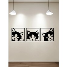 Buççin Online Mağaza  Ahşap Duvar Süsü Tablo 3 Kedi Ahşap Siyah