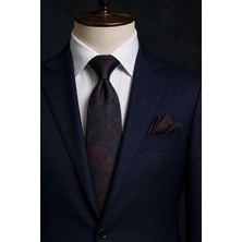 Kravatkolik Füme Kırmızı Motif Desen Mendilli Klasik Kravat KK13748