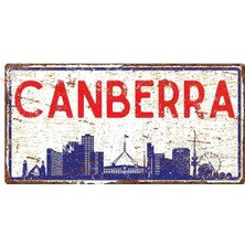Buççin Online Mağaza  Canberra Silüetli Dekoratif Alüminyum Tabela - Retro Metal Duvar Dekoru - Canberra Manzaralı Levha M
