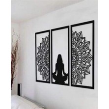 Buççin Online Mağaza  Mandala Meditasyon Kadın Duvar Dekoru Ahşap Tablo Ahşap Siyah