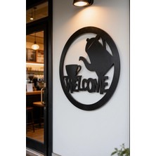 Buççin Online Mağaza  Welcome Yazılı Kahve Köşesi Duvar Dekoru - Dekoratif Siyah Mutfak Panosu Cafe ve Bar Aksesuarı Ahşap