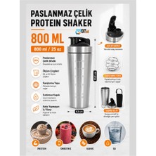 Flyonlook 304 Çelik Protein Shaker 800 ml Topaksız Karıştırıcı Toplu Kılıflı Sızdırmaz Kapaklı Fitness Shaker Smoothie Matarası