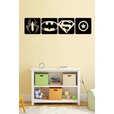Buççin Online Mağaza  Siyah Ahşap Süper Kahramanlar Duvar Dekoru - Salon Oturma Yatak Çocuk Odası Için 80X20CM Tablo Seti