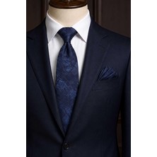 Kravatkolik Lacivert Motif Desen Mendilli Klasik Kravat KK13752