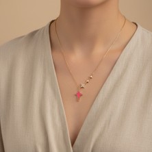 Xupıng Jewelry 14 Ayar Altın Kaplama, Yıldız Zirkon Taşlı Pembe Kolye