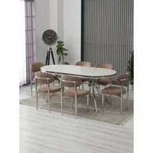 JoyMassa Luna Arya Lak Panel Yemek Masası Takımı / 6 Kişilik Mdf Masa & Polo Sandalye Takımı