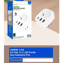 Acl AC-115 2500W 3.4A 2 Usb-A 1 Type-C 1 Soket Akım Korumalı Şarj Adaptörü Priz Çoğaltıcı