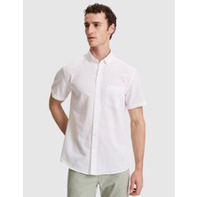 Pierre Cardin Erkek Akdeniz Esintisi Beyaz Dokulu %100 Pamuk Regular Fit Kısa Kollu Gömlek 50325364-VR013