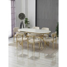 JoyMassa Luna Arya Lak Panel Yemek Masası Takımı / 6 Kişilik Mdf Masa & Polo Sandalye Takımı