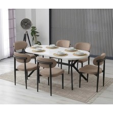 JoyMassa Luna Arya Yemek Masası Takımı / 6 Kişilik Mdf Masa & Polo Sandalye Takımı