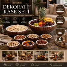 Art By Aslı El Yapımı 8 Parça Hindistan Cevizi Görünümlü Dekoratif Kase Seti Kırılmaz Meyvelik Çerezlik Sunum Kasesi