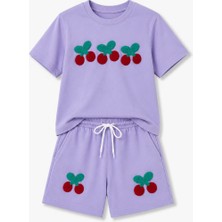 Yiğit Butik Yigit Butik Kız Çocuk Kiraz Nakışlı Şortlu Takım Yazlık Alt Üst Takım