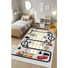 Norella Home Araba Yolu Seksek Çocuk Halısı Kaymaz Taban Yıkanabilir Trafik Temalı Oyun Halısı Erkek Çocuk Odası Halısı