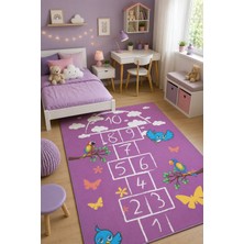 Norella Home Seksek Oyun Halısı Kuş ve Kelebek Desenli Kaymaz Taban Yıkanabilir Çocuk Odası Halısı