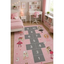 Norella Home Seksek Desenli Kız Çocuk Halısı Kaymaz Taban Yıkanabilir Oyun Halısı Pembe