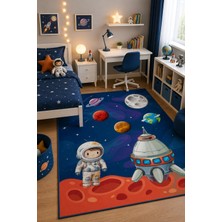 Norella Home Astronot ve Gezegenler Çocuk Halısı Kaymaz Taban Yıkanabilir Uzay Temalı Çocuk Odası Halısı